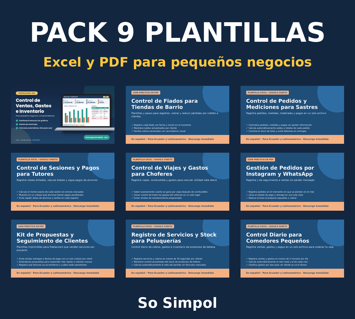 Portada: Pack 9 Plantillas para Pequeños Negocios